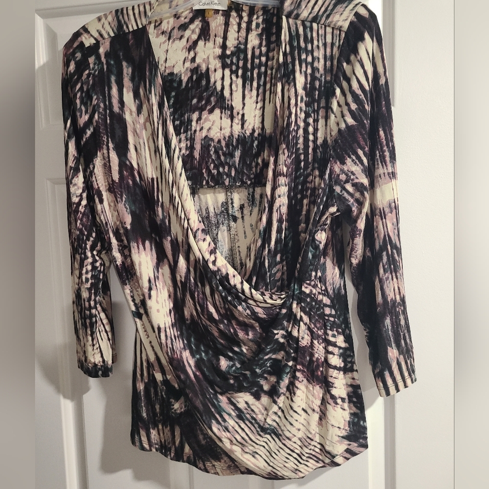 Calvin Klein Black and Cream Women's Top